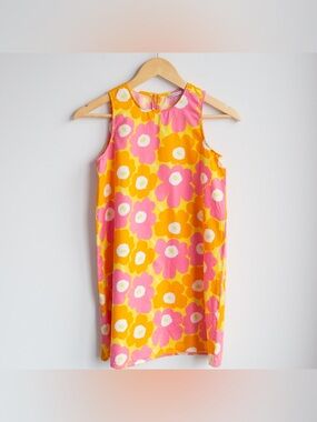 Marimekko Unikko Floral Shift Dress Yellow Pink Kids 140/146